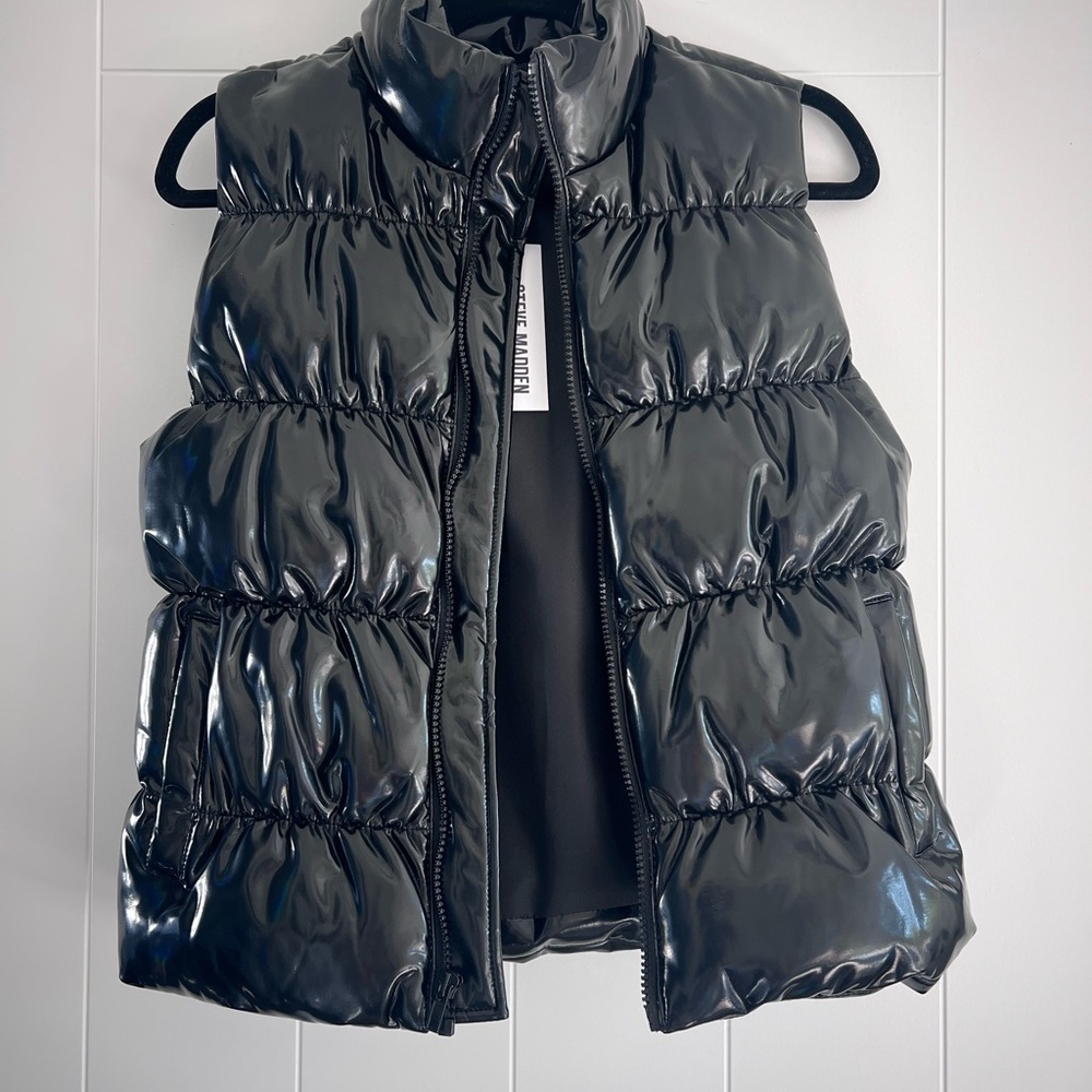NWT Steve Madden Shiny Black Puffer Vest